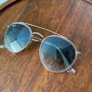 Ray-Ban Gold Frame Sunglasses with Blue Lenses